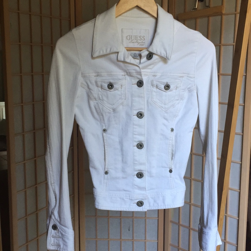 Guess White Cotton Jean Jacket